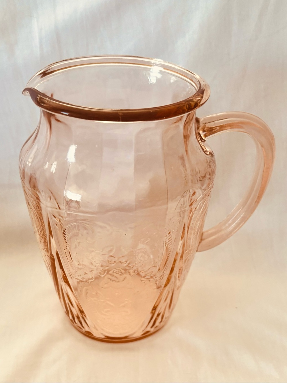 Vintage Royal Lace Pink Depression Glass Jug Pitcher Hazel Atlas 1930s